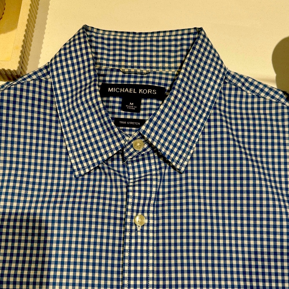 Michael Kors Navy and White Gingham Shirt
